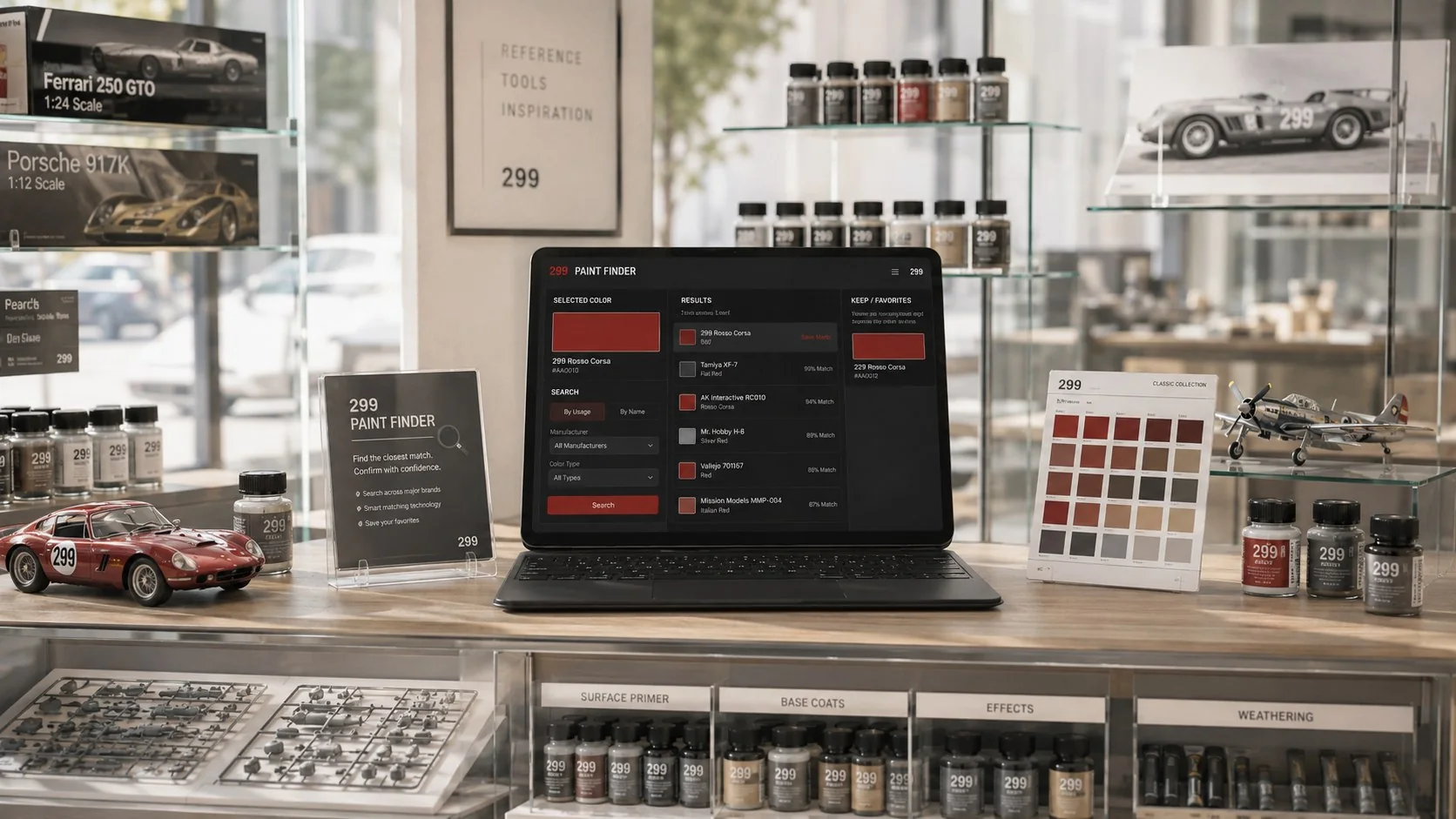 明るい模型制作空間に置かれた299 Paint Finder